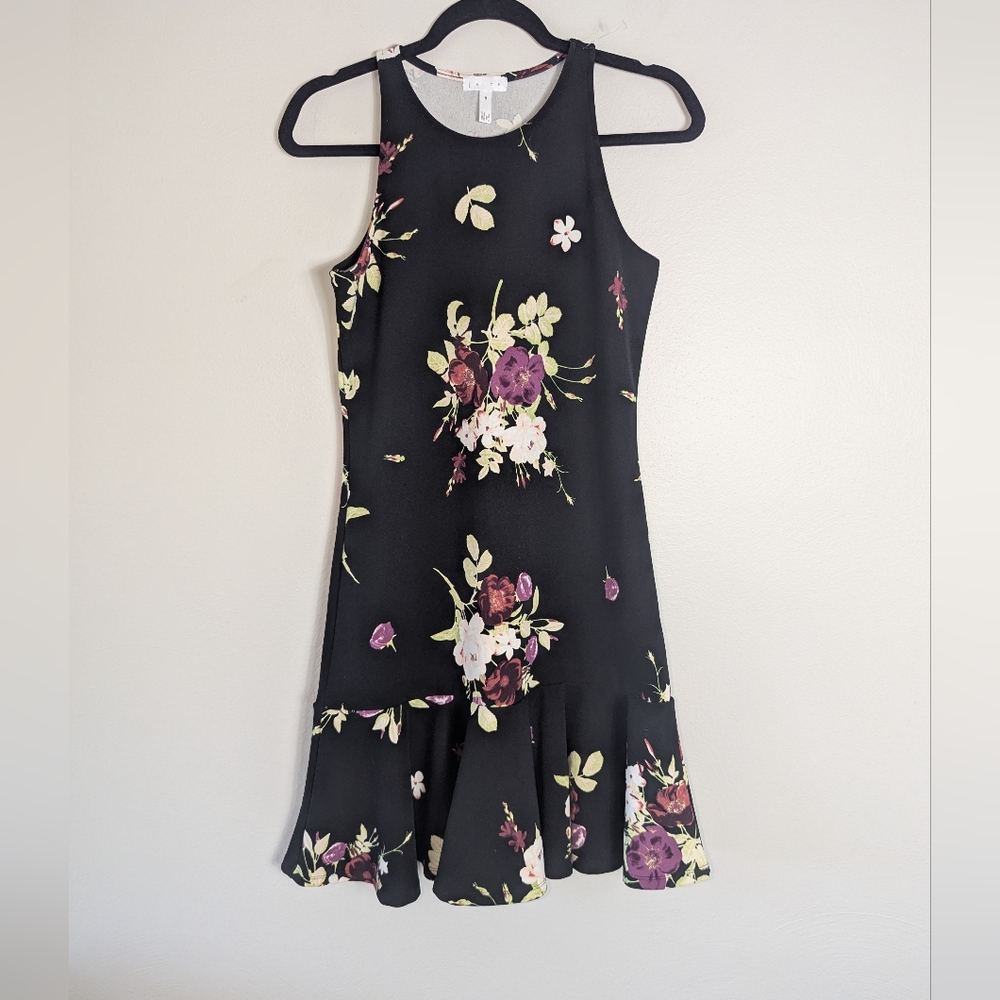 M Leith Nordstrom Black Floral Flounce Hem Dress